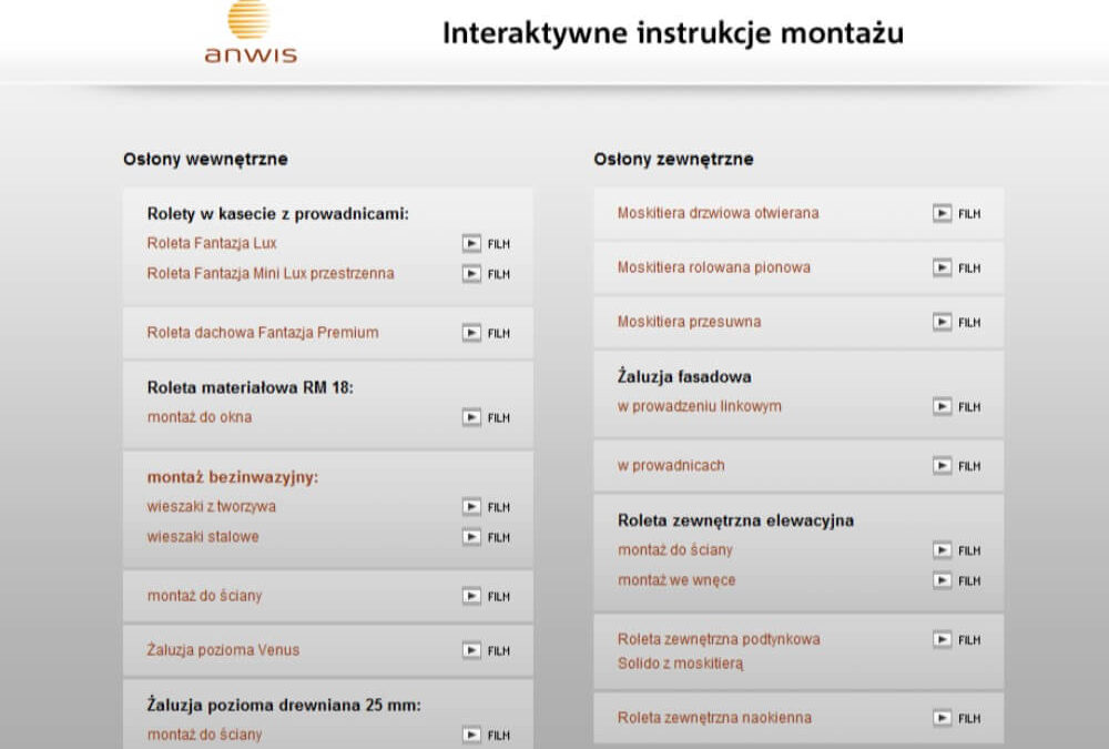 Instrukcje Interaktywne Opracowania interaktywnych instrukcji montażu wyrobów ANWIS, 2012